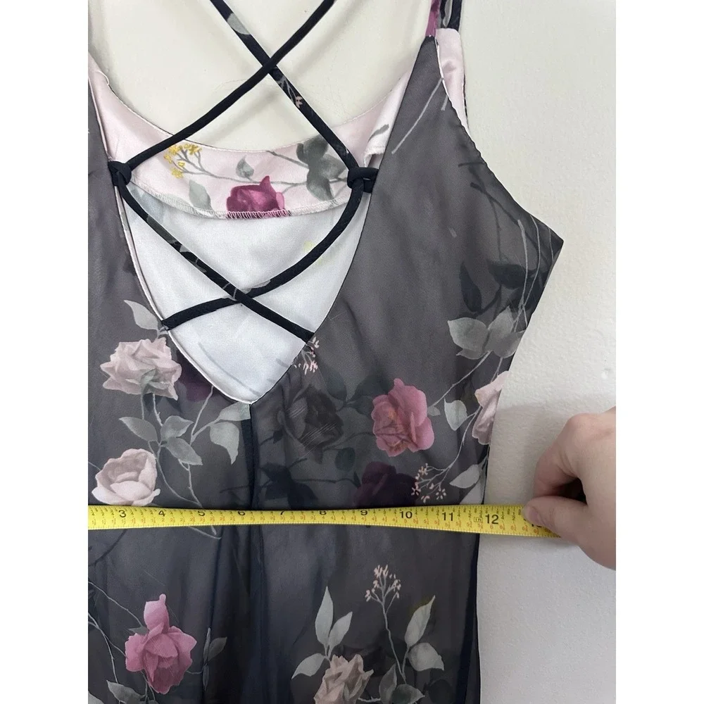 VTG Y2K Floral Slip Dress Coquette Fairy Grunge Sheer Mesh Strappy SMALL/MEDIUM